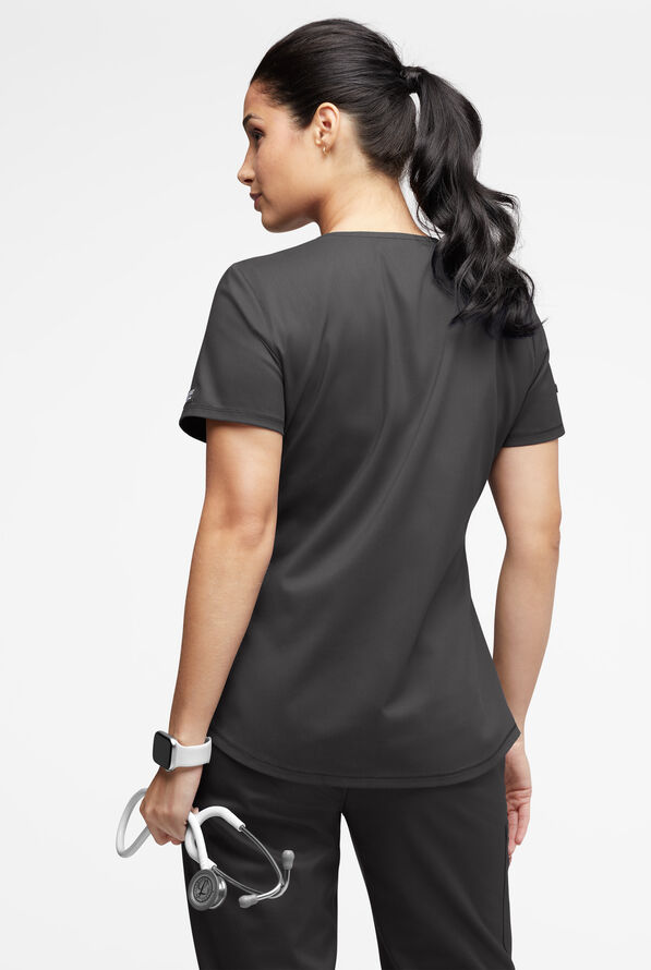 UA Exclusive Cherokee Workwear Revolution Women's 2-Pocket STRETCH Mesh Trim V-Neck Scrub Top - Pewter - 3