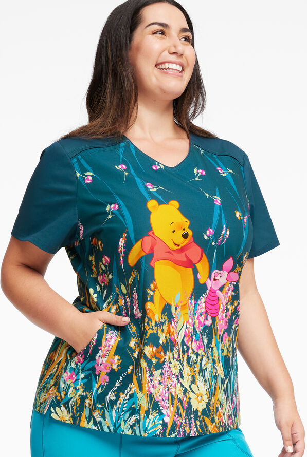 Tooniforms Flower Walk Winnie the Pooh Women's 2Pocket VNeck Print