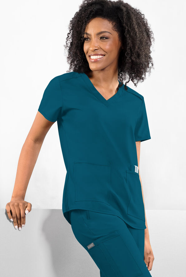 Med Couture Insight Women's 3-Pocket V-Neck Scrub Top - Caribbean Blue - 2
