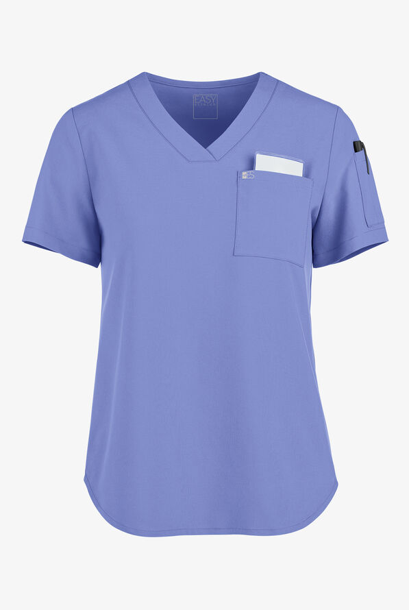 Easy STRETCH Chloe Women's 3-Pocket V-Neck Tuck-In Scrub Top - Ceil Blue - 1