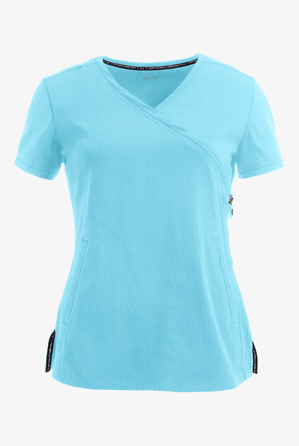 Blusa m&eacute;dica koi Lite&trade; Philosophy STRETCH estilo cruzado con 3 bolsillos y cremallera para mujer - Sky - 1