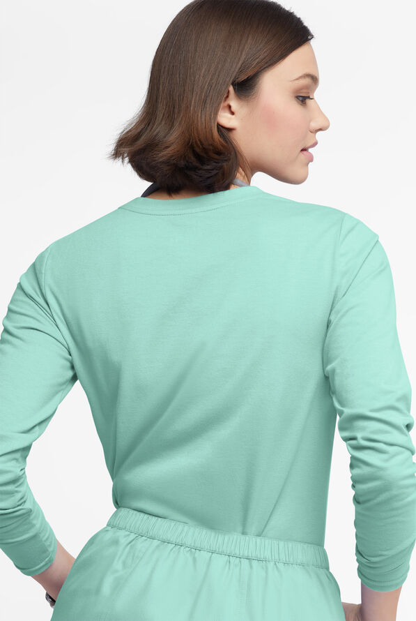 Butter-Soft Originals Women's STRETCH Cotton-Rich Long Sleeve Crew Neck Knit Underscrub - Water Mint - 3