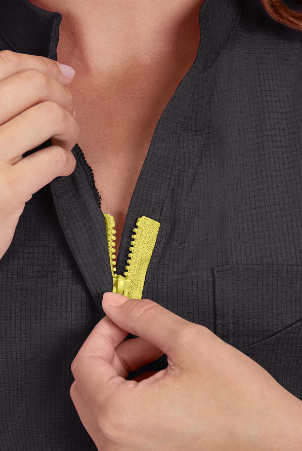 koi Solis Catrin Women's 2-Pocket STRETCH Dolman Sleeve Mandarin Collar Scrub Top - Charcoal - 2