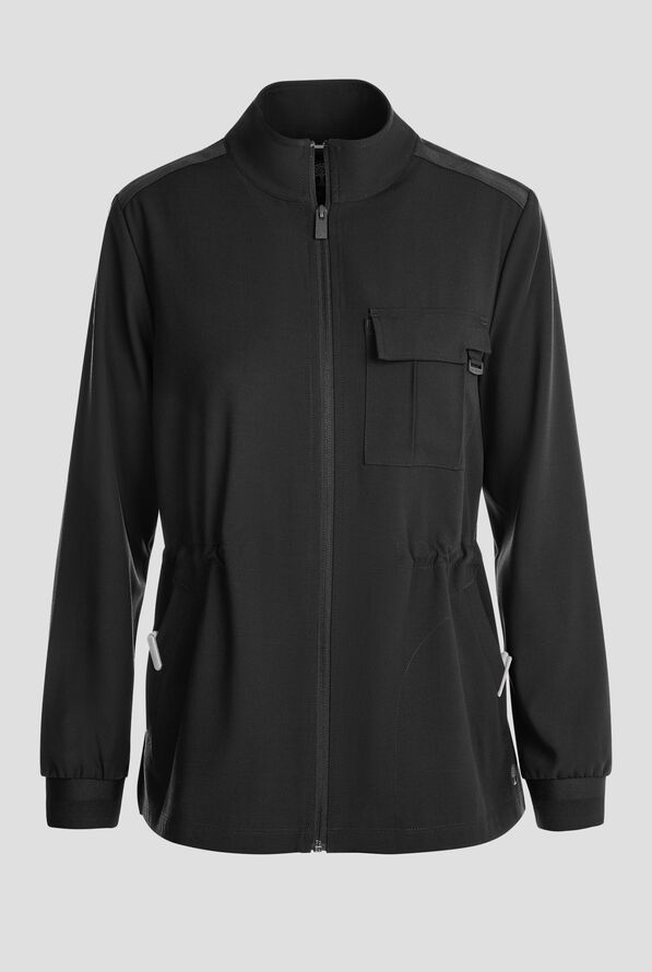 Healing Hands Quest Women's 4-Pocket STRETCH Zip Front Utility Scrub Jacket - Black - 1