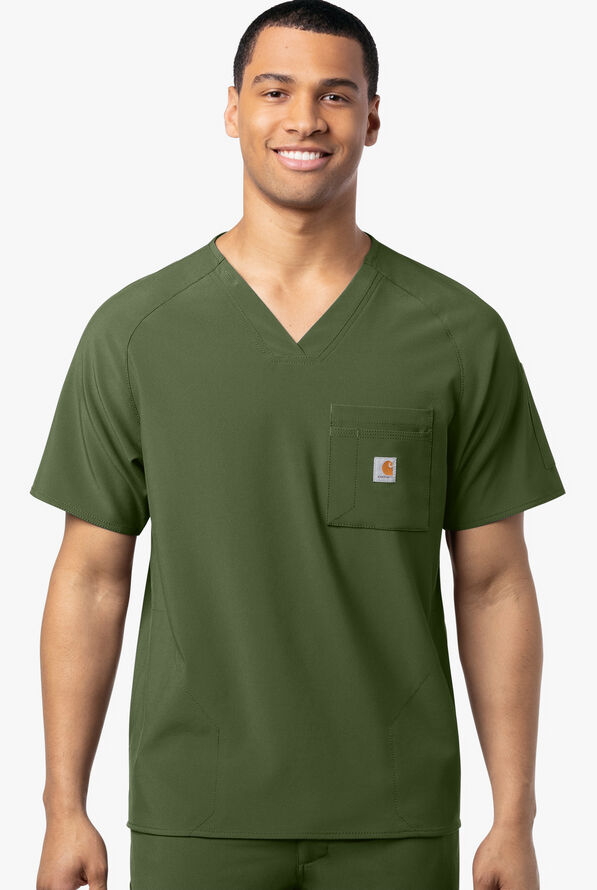 Camisa médica Carhartt Cross-Flex STRETCH con cuello en V y 4 bolsillos para hombre - Basil - 2