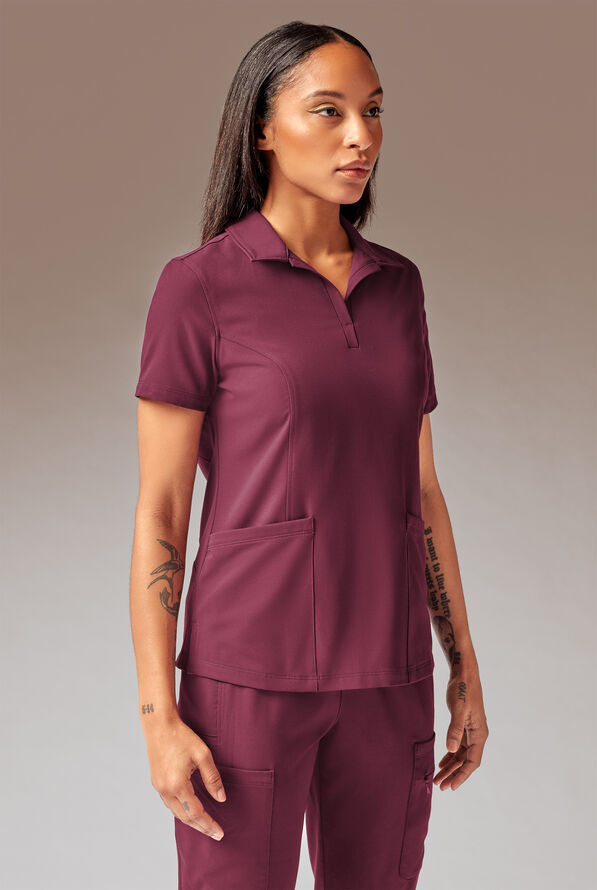 Camiseta médica estilo polo Hypothesis A-S All Situation con 3 bolsillos para mujer - Wine - 1
