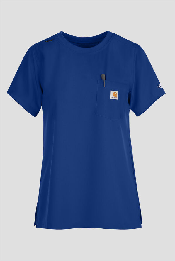 Carhartt Cross-Flex Force Women's 1-Pocket STRETCH Knit Trim Crew Neck Scrub Top - Royal - 1