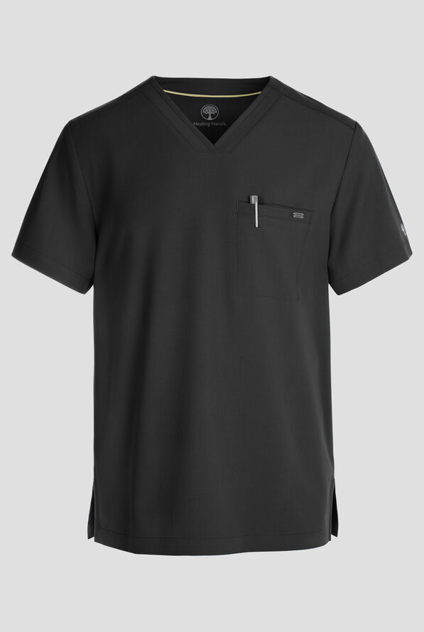 Healing Hands Quest Men's 1-Pocket STRETCH Tuck In V-Neck Scrub Top - Black - 1