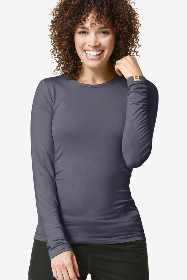 Camiseta m&eacute;dica WonderWink STRETCH con mangas largas para mujer - Pewter - 2