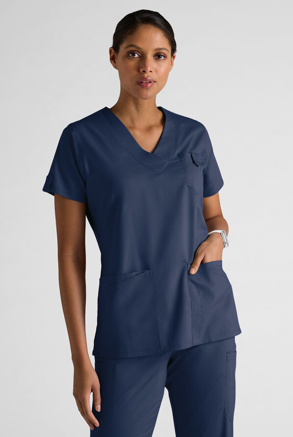 Butter-Soft STRETCH Women's 6-Pocket V-Neck Scrub Top - Navy - 1