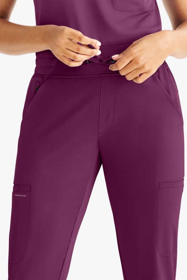 HH Works by Healing Hands Rhea Women's 6-Pocket STRETCH Cargo Jogger Scrub Pants - Wine - 2