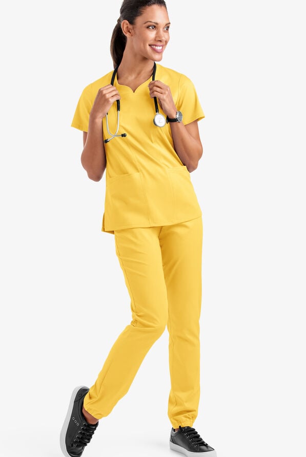Butter-Soft STRETCH Women's 4-Pocket Sweetheart Neck Scrub Top - Pineapple - 2