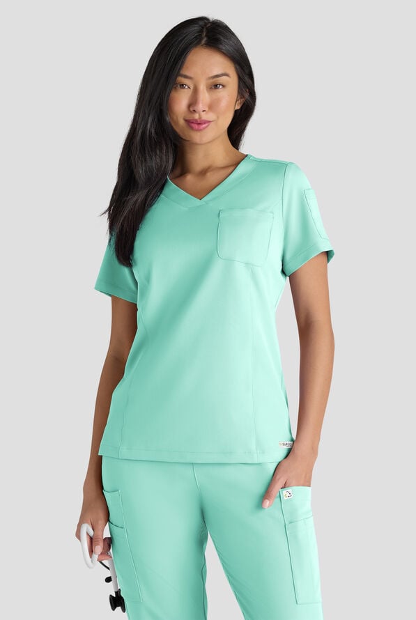 ReSurge Diamond Women's 3-Pocket V-Neck Tuck In / Wear Out Scrub Top - Jelly Mint - 1
