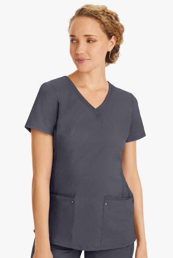 Healing Hands Purple Label Juliet Women's 2-Pocket STRETCH Princess Seam Scrub Top - Pewter - 2