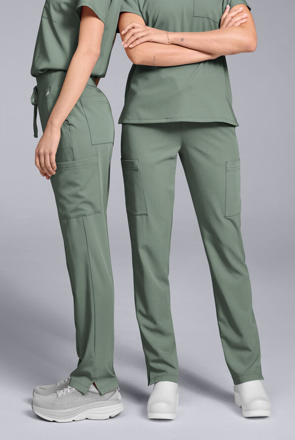 Hypothesis Women's Base 7-Pocket Straight Leg Cargo Scrub Pant - Petite - Mineral - 1