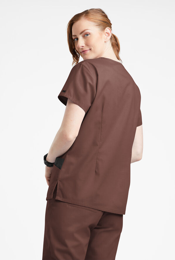 Butter-Soft Originals Women's 7-Pocket Curved V-Neck Scrub Top - French Roast / Black - 3