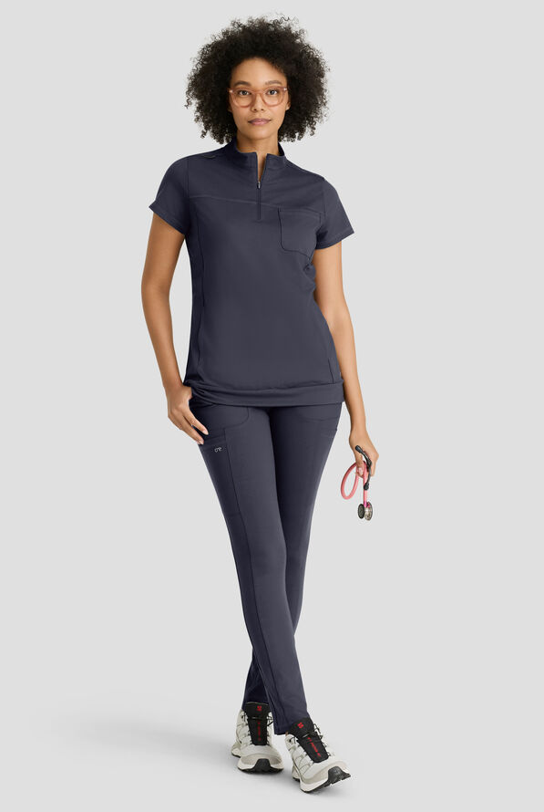 Barco One Performance Knit Momentum Women's 6-Pocket STRETCH High Rise Legging Scrub Pant - Steel Gray - 4