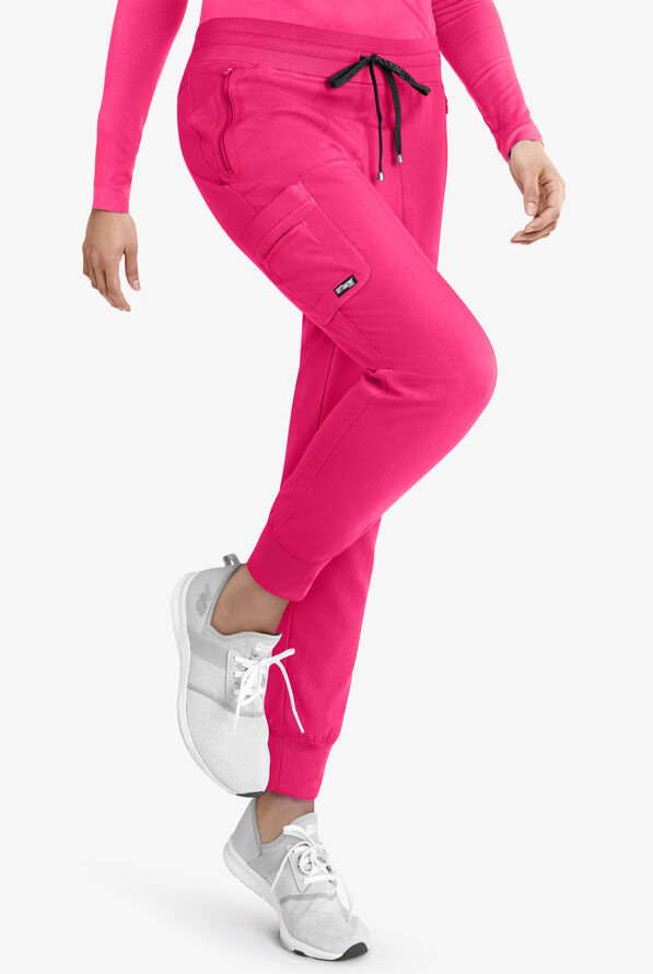 Grey's Anatomy by Barco Spandex STRETCH Eden Women's 5-Pocket Cargo Jogger Scrub Pants - Petite - Vibrance Pink - 4