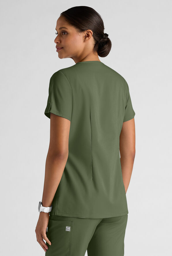 Blusa médica UA Butter-Soft STRETCH con cuello en V y 5 bolsillos para mujer - Light Olive - 2