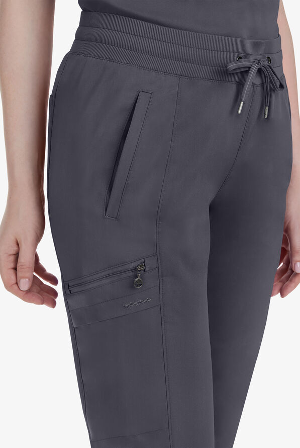 Healing Hands Purple Label Toby Women's 7-Pocket STRETCH Jogger Drawstring Scrub Pant - Pewter - 2