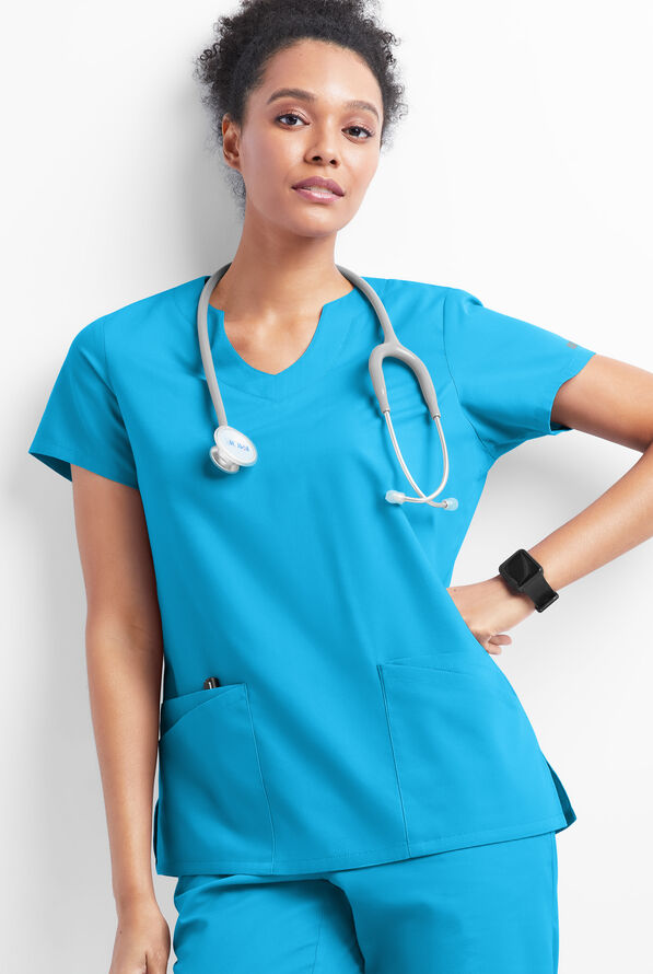 Butter-Soft Originals Women's 6-Pocket Scallop Neck Scrub Top - Turquoise - 5