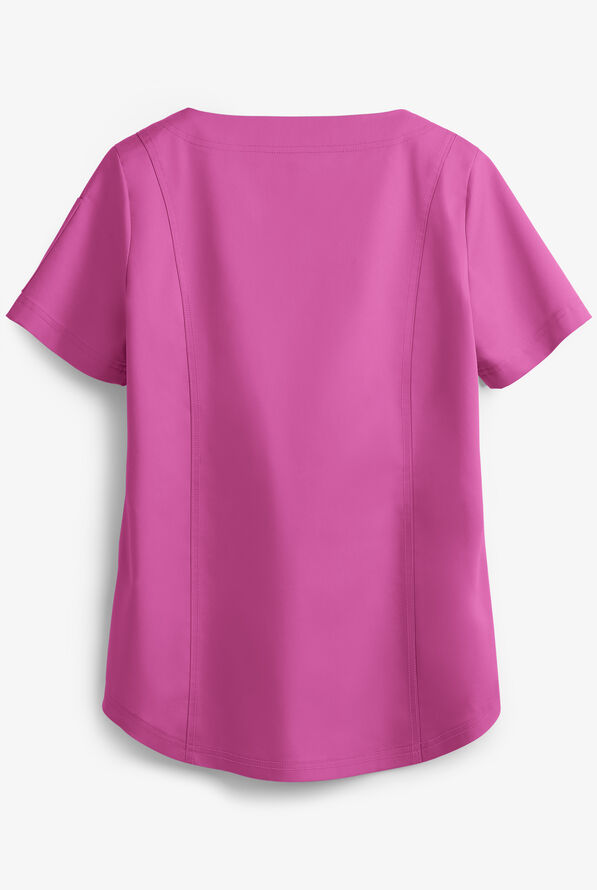 Butter-Soft STRETCH Women's 4-Pocket Feminine Curved V-Neck Scrub Top - Rosebud/Pewter - 2