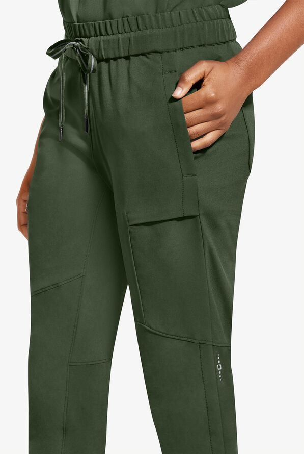 Healing Hands 360 Naya Women's 6-Pocket STRETCH Elastic Jogger Drawstring Scrub Pants - Petite - Dark Pine - 2