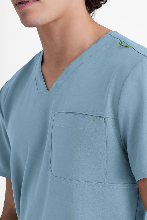 Grey's Anatomy by Barco Evolve STRETCH Journey Men's 1-Pocket Tuck In V-Neck Scrub Top - Ocean Mist - 4