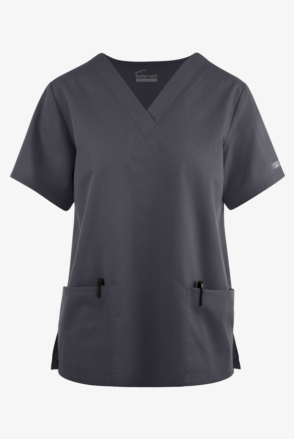 Butter-Soft Originals Women's 2-Pocket V-Neck Scrub Top - Pewter - 1