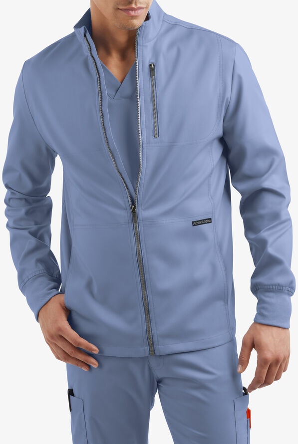 Advantage STRETCH Men's 4-Pocket Zip Front Warm-Up Scrub Jacket - Ceil Blue - 6