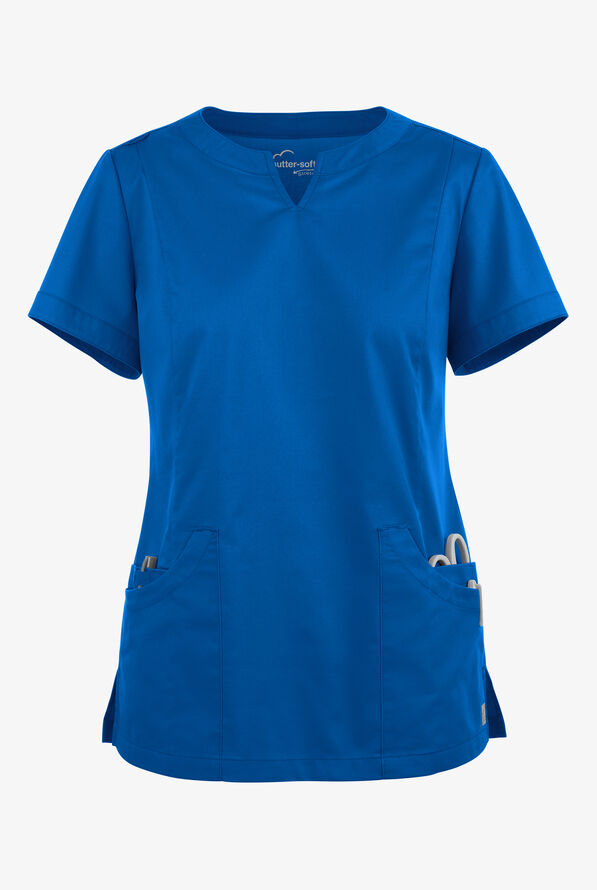 Butter-Soft STRETCH Women's 4-Pocket Notch Neck Scrub Top - Royal - 1