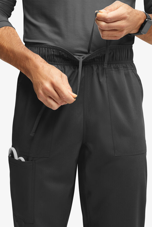 UA Exclusive Cherokee Workwear Revolution Men's 5-Pocket STRETCH Mesh Trim Drawstring Scrub Pants - Black - 3