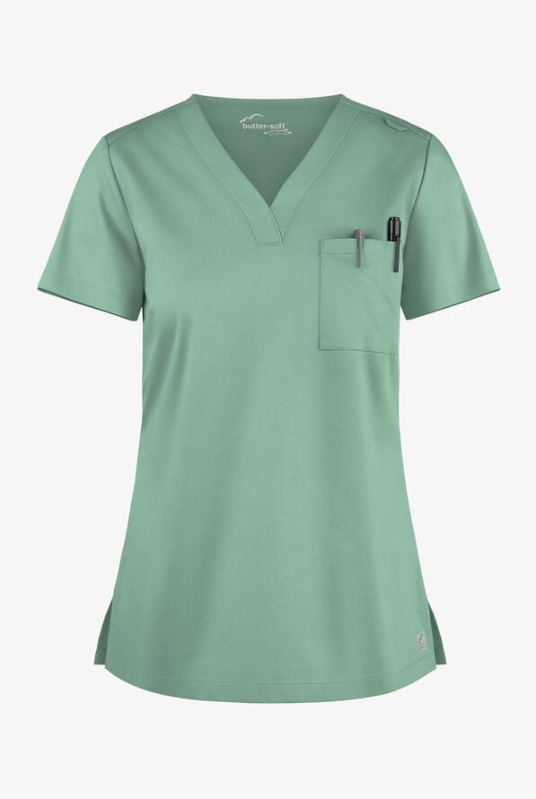 Blusa m&eacute;dica Butter-Soft STRETCH con cuello en V y 2 bolsillos para mujer - Water Mint - 1