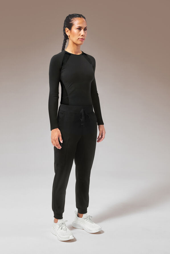 Hypothesis Inner K Contour Women's Long Sleeve Crew Neck Knit Underscrub - Jet Black - 3