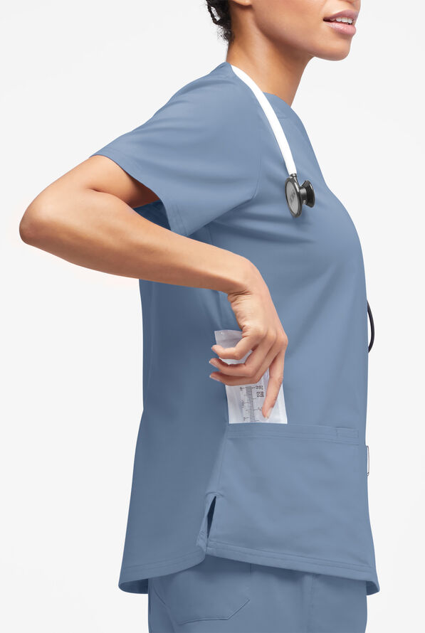 Butter-Soft STRETCH Women's 4-Pocket V-Neck Scrub Top - Indigo Batik - 3