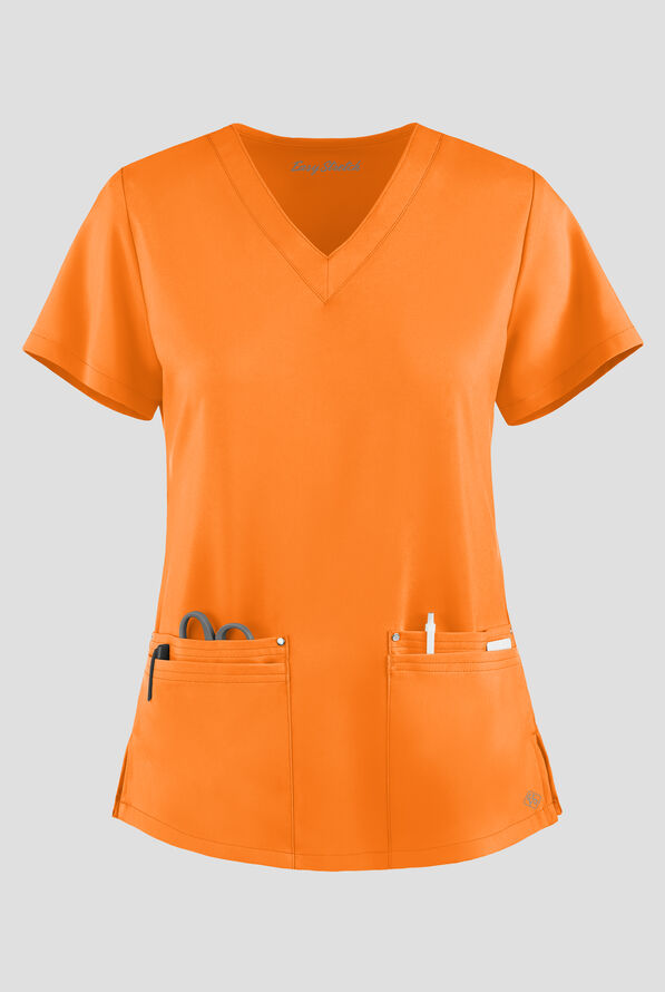 Easy STRETCH Lina Mitered Women's 4-Pocket V-Neck Scrub Top - Apricot Crush - 1