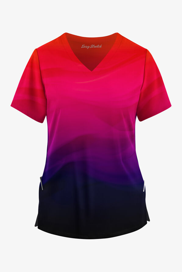 Easy STRETCH Calming Haze Onyx Women's 2-Pocket V-Neck Print Scrub Top - null - 1