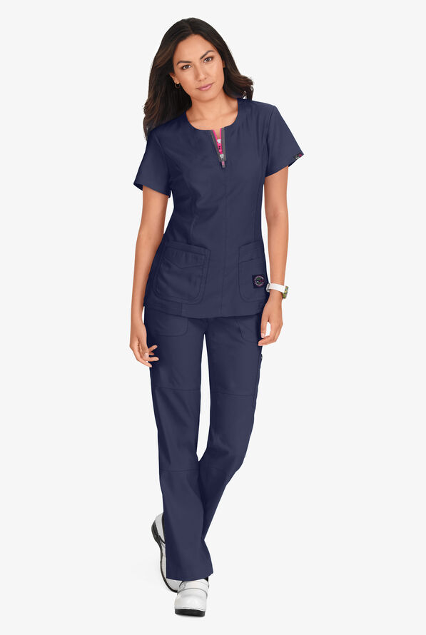 koi Lite&trade; Serenity Women's 4-Pocket Double Zipper Scrub Top - Navy - 5