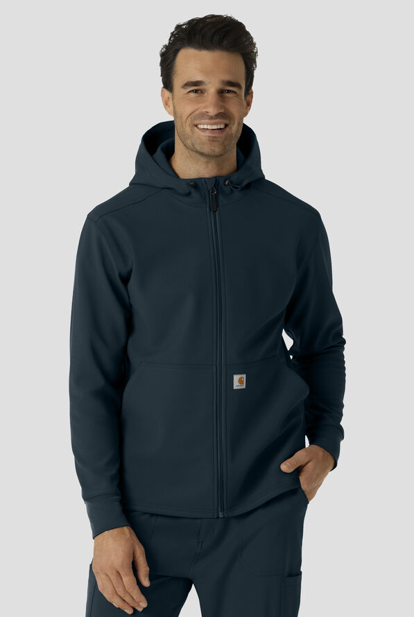 Carhartt Force Rugged Men's 3-Pocket Bonded Fleece Utility Zip Front Hoodie Scrub Jacket - Navy - 2