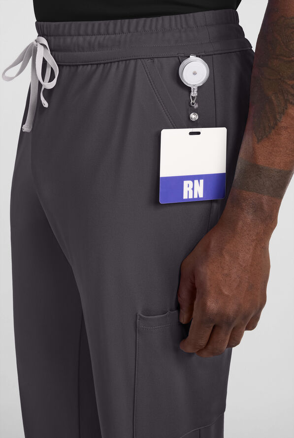 Cherokee Achieve Men's 5-Pocket STRETCH Straight Leg Cargo Knit Scrub Pants - Pewter - 3