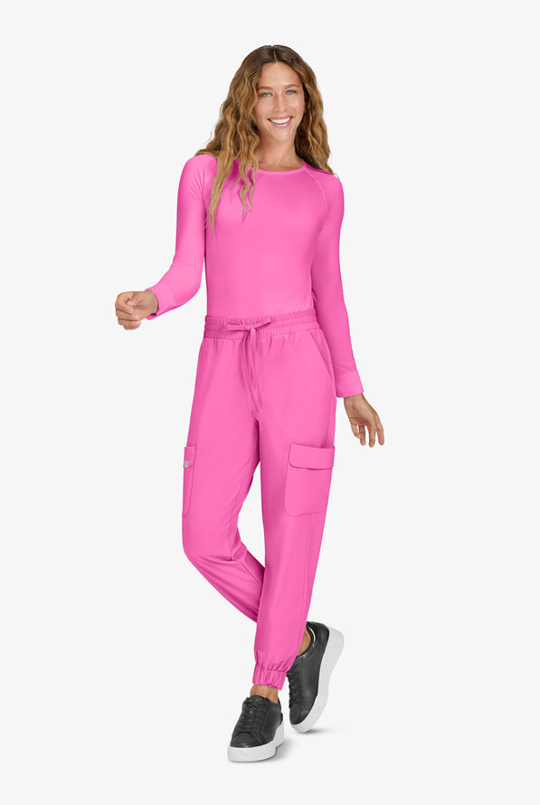 Planet koi Terra Women's 6-Pocket STRETCH Drawstring Waist Cargo Jogger Scrub Pants - Strawberry Moon - 4