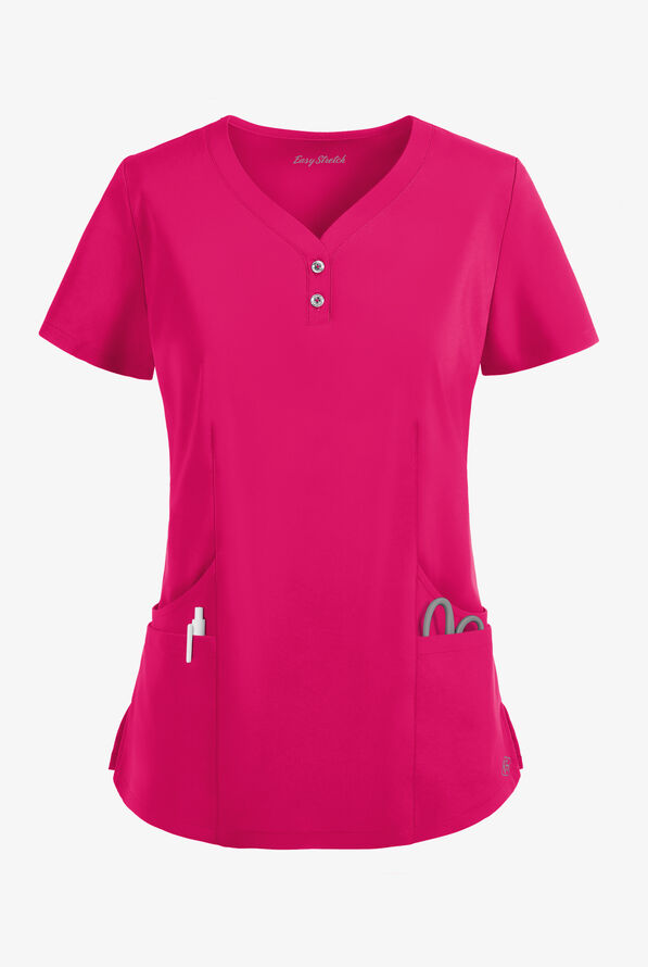 Easy STRETCH Demi Women's 4-Pocket Henley Scrub Top - Flirt - 1
