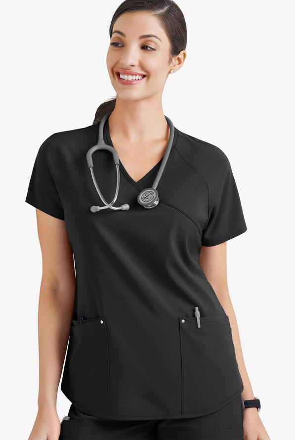 Blusa m&eacute;dica Easy STRETCH Cara con mangas ragl&aacute;n y 4 bolsillos para mujer - Onyx Black - 3