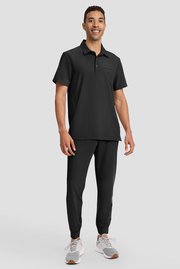 Healing Hands Quest Aidan Men's 3-Pocket STRETCH Shirt Collar Scrub Top - Black - 6