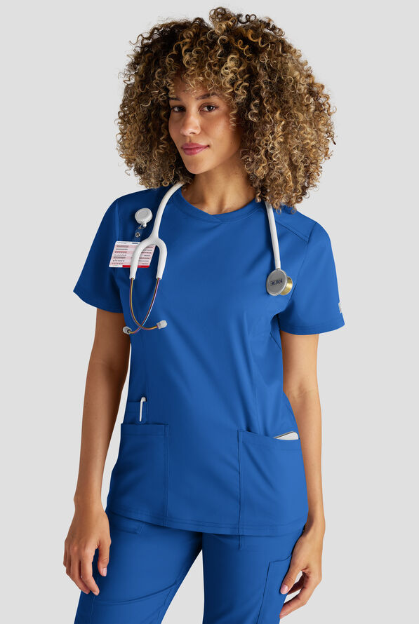 Butter-Soft STRETCH FLXTEK+ Women's 3-Pocket Crew Neck Scrub Top - Royal - 1