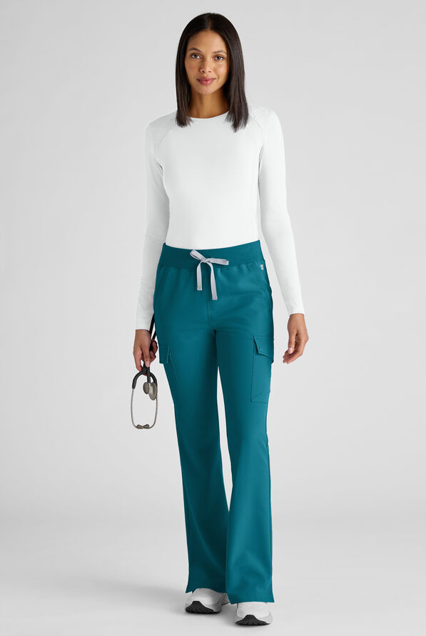 ReSurge Avon Women's 7-Pocket Flare Leg Cargo Scrub Pant - Petite - Caribbean Blue - 7