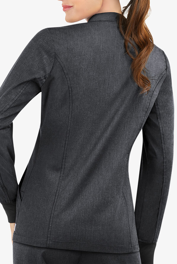 Butter-Soft STRETCH Women's 3-Pocket Zip Front Scrub Jacket - Heather Charcoal - 3