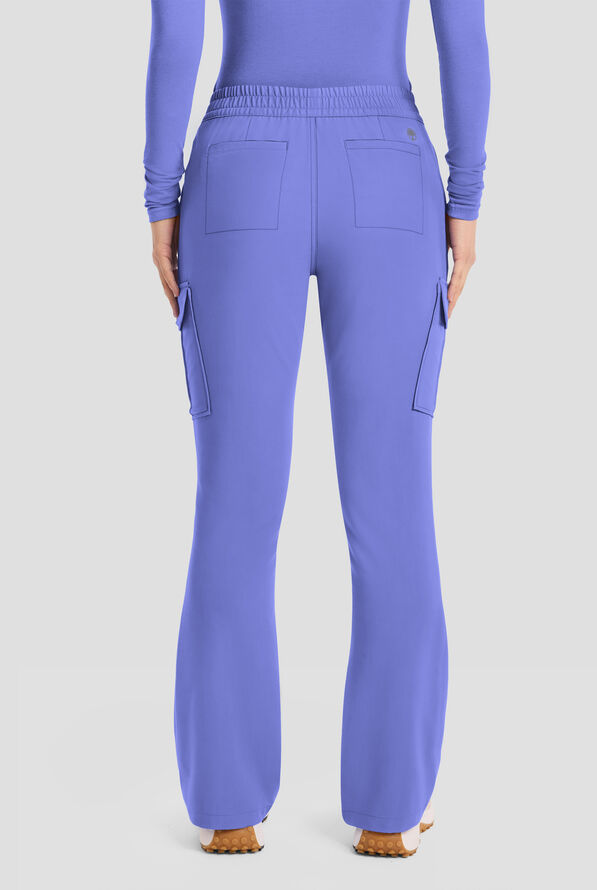 Healing Hands Quest Blair Women's 6-Pocket STRETCH Flare Leg Drawstring Cargo Scrub Pants - Petite - Ceil Blue - 4