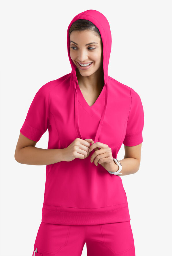 Sudadera médica manga corta Easy STRETCH True con capucha y 3 bolsillos para mujer - Reactive Pink - 3