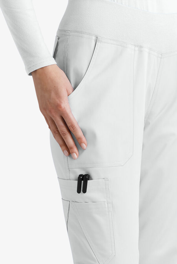 Butter-Soft STRETCH Women's 10-Pocket Active Yoga Scrub Pants - White - 3